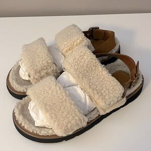 Zara Cream Sherpa & Leather Sandals